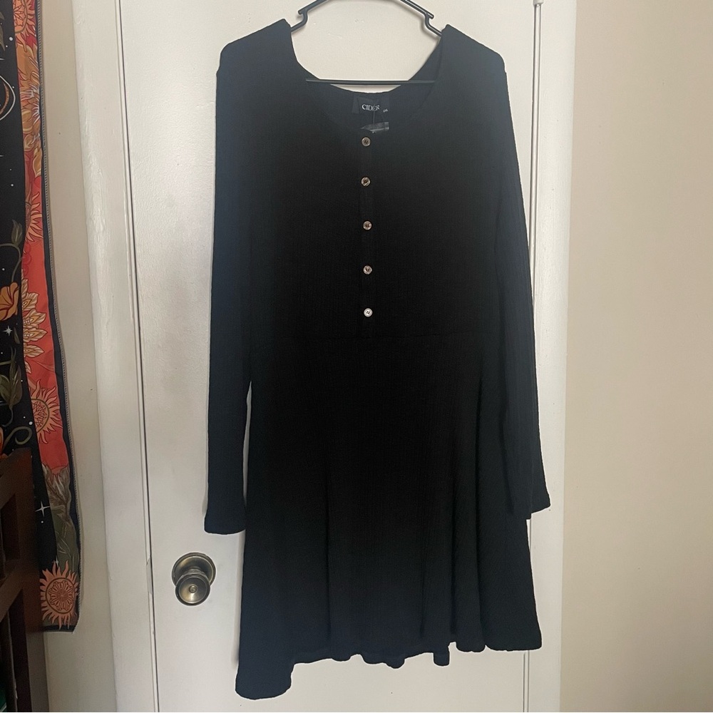 Black Long Sleeve Sweater Skater Dress
